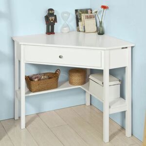 SoBuy Hjørnebord med reol og skuffe , 76*76 cm hvid FWT31-W White