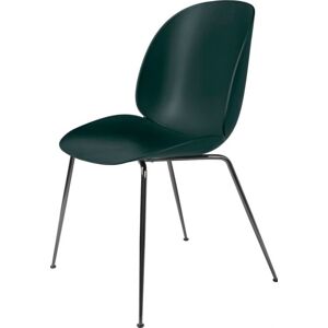 Gubi Beetle Dining Chair Conic Base - Black Chrome Base / Dark Green Shell