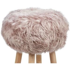 Natures Collection Stool with New Zealand Sheepskin H: 48 cm - Natural/Linen