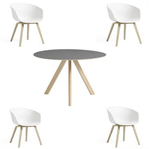HAY 4 stk. AAC 22 About A Chair + CPH 20 Spisebord Ø:120 cm - Eg sæbe/Hvid skal/Grå linoleum