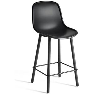 HAY NEU 12 Bar Stool LOW SH: 64 cm Soft Black Lacquered Oak/ Soft Black Seat / Black Footrest