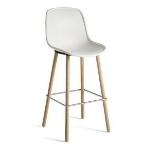 Hay NEU 12 Bar Stool High SH: 75 cm - Solid Lacquered Oak / Cream white / Footrest Stainless Steel