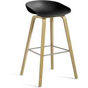 Hay AAS32 ECO Barstol High SH: 74 cm - High Water Based Lacquered Oak Veneer / ECO Black / Footrest Stainless Steel