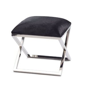 Natures Collection Stool Of Cow Hide With Stainless Steel H: 45 cm - Solid Black