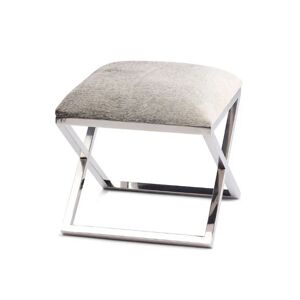 Natures Collection Stool Of Cow Hide With Stainless Steel H: 45 cm - Natural Grey