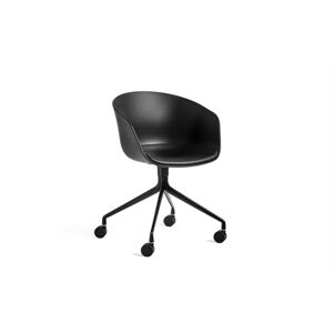 Hay AAC24 Upholstery seat Chair W/Wheels SH: 46 cm - Black Sierra SI1001 Leather/Black Aluminium