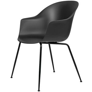 GUBI Bat Dining Chair Fully Upholstered SH: 47 cm - Basic Black Leather/Matt Black Conic Base