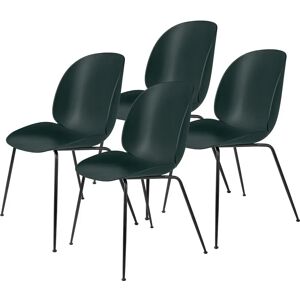 Gubi Beetle Dining Chair Conic Base 4 stk - Black Matt Base/Dark Green Shell