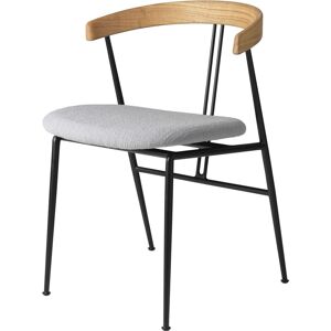 Gubi Violin Dining Chair Upholstered Seat New Wool SH: 45 cm - Oiled Oak / Grey