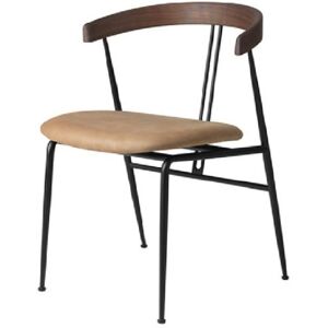 Gubi Violin Dining Chair Fully Upholstered SH: 45 cm - Dunes Camel Leather/Black Matt Base