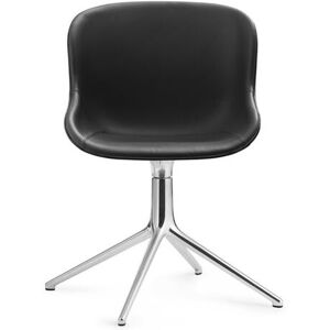 Normann Copenhagen Hyg Drejestol Fuldpolstret SH: 46 cm - Sort Læder/Aluminium