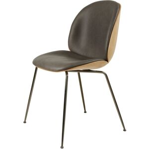 GUBI Beetle Dining Chair Conic Base SH: 43,5 cm - Black Chrome Base/Veneer Shell/Soft Leather Gray