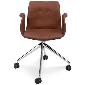 Bent Hansen Primum Dynamic Armchair w. Wheels SH: 46 cm - Polished Aluminium/Davos Brown 2669 Leather