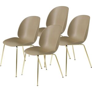 GUBI Beetle Dining Chair Conic Base 4 stk - Brass Semi Matt Base/Pebble Brown Shell