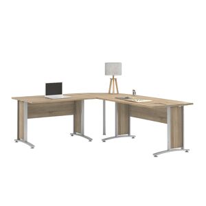 Prisme skrivebord A eg struktur dekor og sølvgrå stål.