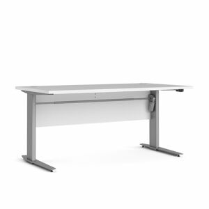 Prisme skrivebord A elektronisk hæve/sænke hvid og sølvgrå stål.