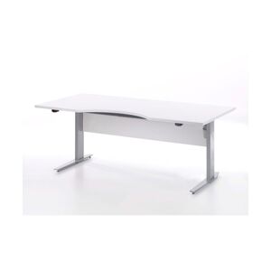 Prisme skrivebord elektronisk hæve/sænke hvid og sølvgrå stål.