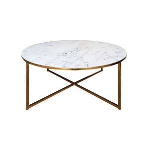 Almaz sofabord Ø80 cm i glas med marmorprint og stel i gylden chrome.