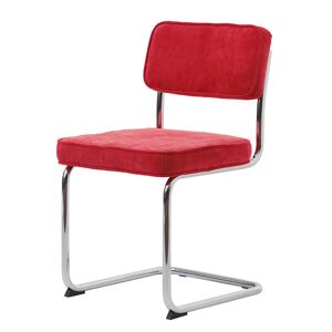 Ruffle spisestuestol som slædestol i rød og stel i krom.