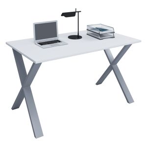 Lona skrivebord 110x50 cm X-stel hvid, sølvfarvet.