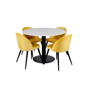 RazziaWH spisebordssæt spisebord terazzo hvid og 4 Velvet stole velour gul, sort.