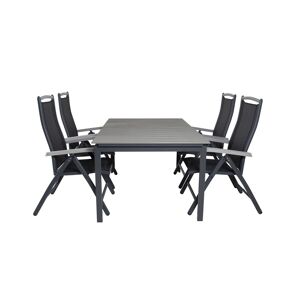 Levels havesæt bord 100x160/240cm og 4 stole 5pos Albany sort, grå.