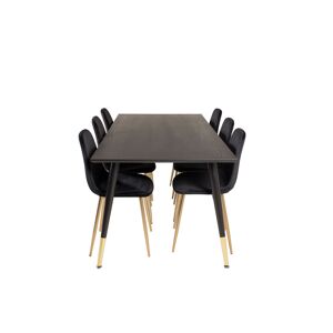 Dipp180x90BLBR spisebordssæt spisebord sort og 6 Polar stole velour sort, messing dekor.