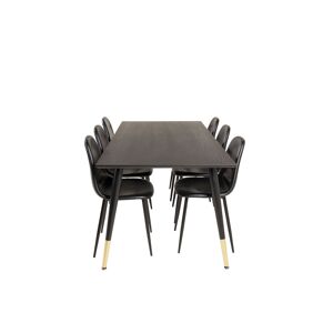 Dipp180x90BLBR spisebordssæt spisebord sort og 6 Polar stole PU kunstlæder sort.