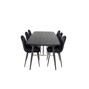 Gold spisebordssæt spisebord  udtræksbord længde cm 180 / 220 sort og 6 Polar stole velour sort.