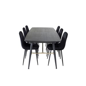 Gold spisebordssæt spisebord  udtræksbord længde cm 180 / 220 sort og 6 Polar Diamond stole velour sort.