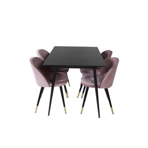 SilarBLExt spisebordssæt spisebord  udtræksbord længde cm 120 / 160 sort og 4 Velvet stole velour pink, sort, messing dekor.