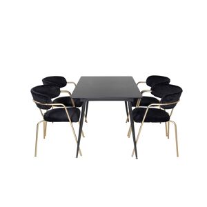 SilarBLExt spisebordssæt spisebord  udtræksbord længde cm 120 / 160 sort og 4 Arrow stole velour sort.