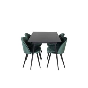 SilarBLExt spisebordssæt spisebord  udtræksbord længde cm 120 / 160 sort og 4 Velvet stole velour grøn, sort.
