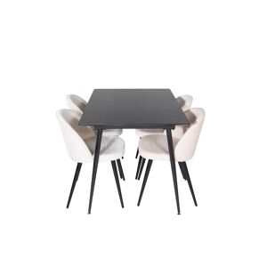 SilarBLExt spisebordssæt spisebord  udtræksbord længde cm 120 / 160 sort og 4 Velvet stole velour beige, sort.