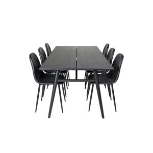 Sleek spisebordssæt spisebord  udtræksbord længde cm 195 / 280 sort og 6 Polar stole PU kunstlæder sort.