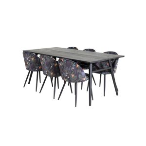 Sleek spisebordssæt spisebord  udtræksbord længde cm 195 / 280 sort og 6 Velvet stole velour blomstret.