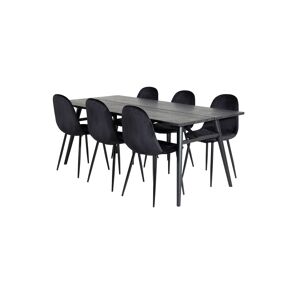 Sleek spisebordssæt spisebord  udtræksbord længde cm 195 / 280 sort og 6 Polar stole velour sort.
