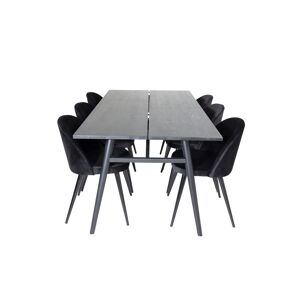 Sleek spisebordssæt spisebord  udtræksbord længde cm 195 / 280 sort og 6 Velvet stole velour sort.