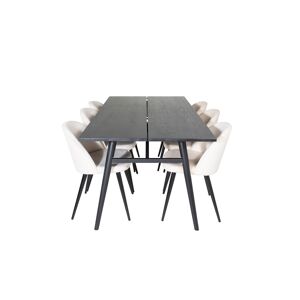 Sleek spisebordssæt spisebord  udtræksbord længde cm 195 / 280 sort og 6 Velvet stole velour beige, sort.