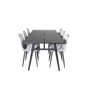 Sleek spisebordssæt spisebord  udtræksbord længde cm 195 / 280 sort og 6 Polar Diamond stole velour grå.