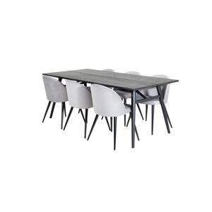 Sleek spisebordssæt spisebord  udtræksbord længde cm 195 / 280 sort og 6 Velvet stole velour lysegrå.