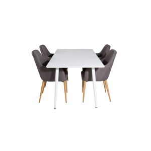 Polar180X90WHWH spisebordssæt spisebord hvid og 4 Comfort stole grå, eg dekor.