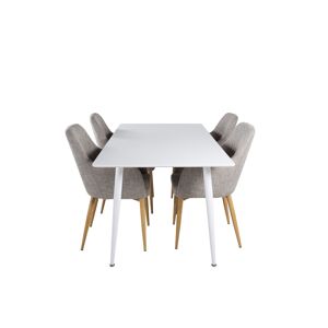 Polar180X90WHWH spisebordssæt spisebord hvid og 4 Comfort stole lysegrå, eg dekor.