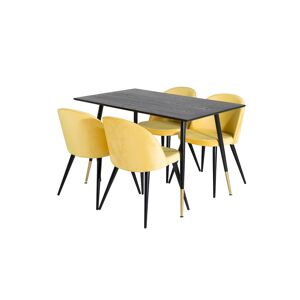 Dipp120x85BLBR spisebordssæt spisebord sort og 4 Velvet stole velour gul, sort.