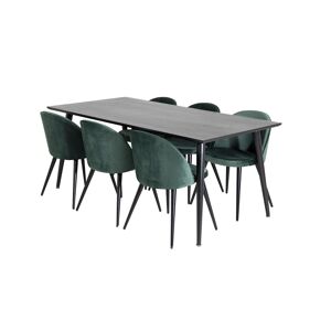 Dipp180x90BLBL spisebordssæt spisebord sort og 6 Velvet stole velour grøn, sort.