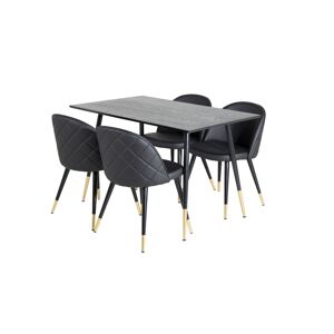 Dipp120x85BLBR spisebordssæt spisebord sort og 4 Velvet stole PU kunstlæder sort , .