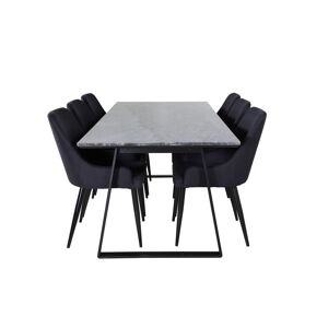 EstelleBLBL spisebordssæt spisebord sort, marmor og 6 Plaza stole sort, sort.