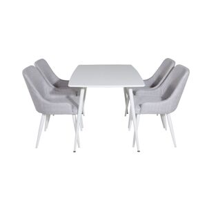 Polar120X80WHWH spisebordssæt spisebord hvid og 4 Plaza stole grå, hvid.