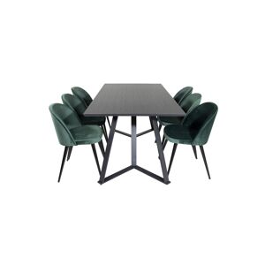 MarinaBLBL spisebordssæt spisebord sort og 6 Velvet stole velour grøn, sort.