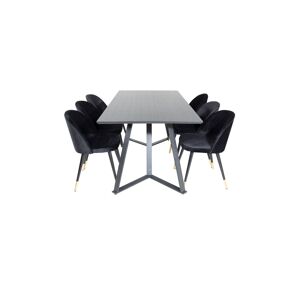MarinaBLBL spisebordssæt spisebord sort og 6 Velvet stole velour sort, messing dekor.